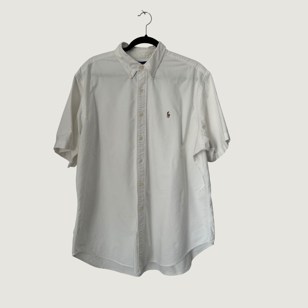 Ralph Lauren Button Down Shirt Mens XXL White Classic Fit Short Sleeve Oxford